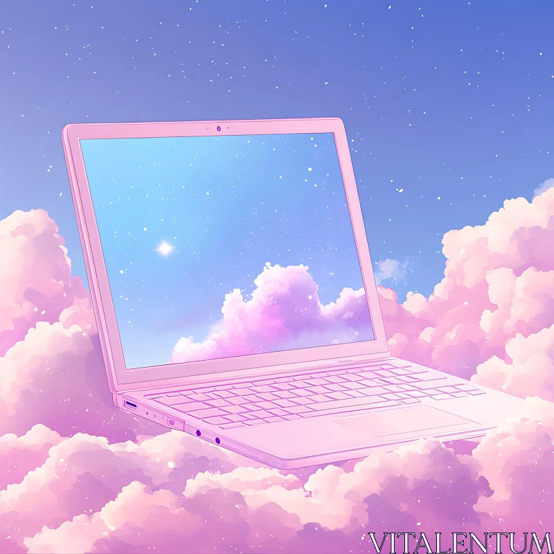 Laptop in Surreal Cloudscape AI Image