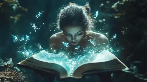 Mystical Book with Fairies and Light