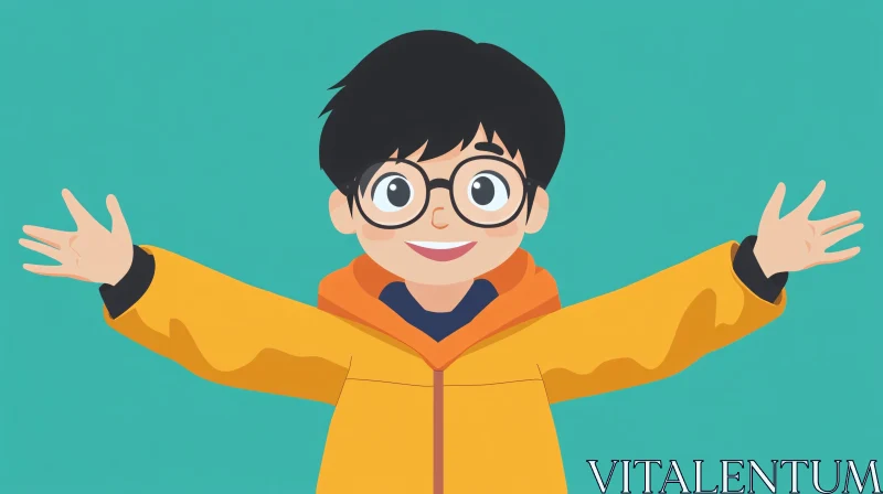 Whimsical Boy Character with Glasses Illustration AI Image