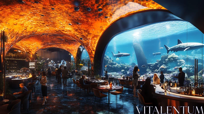 AI ART Aquatic Dining Experience in a Shark-Filled Restaurant