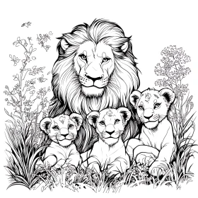 Lion and Cubs Illustration