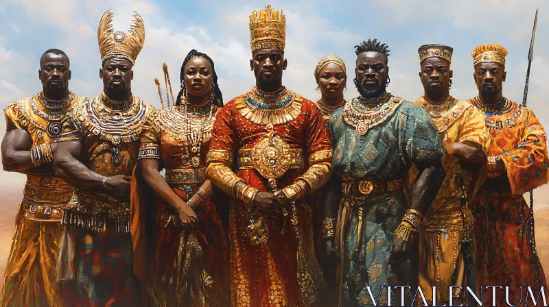 Ornate African Figures in Traditional Attire AI Image