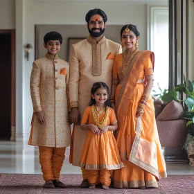 Joyful Family in Traditional Indian Clothing