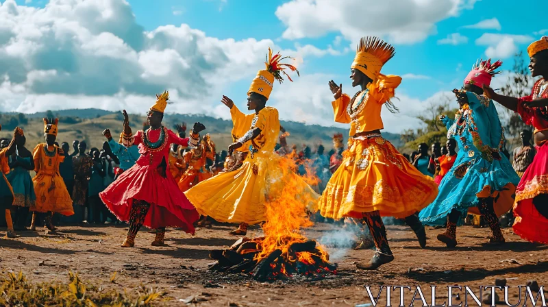 Traditional Dancers by the Fire AI Image