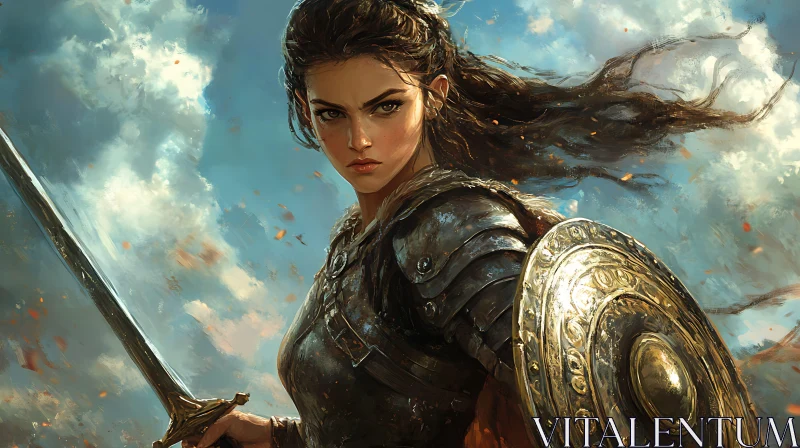 Female Warrior with Sword and Shield AI Image