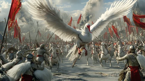 Fantasy Bird Leading Warriors on Horses