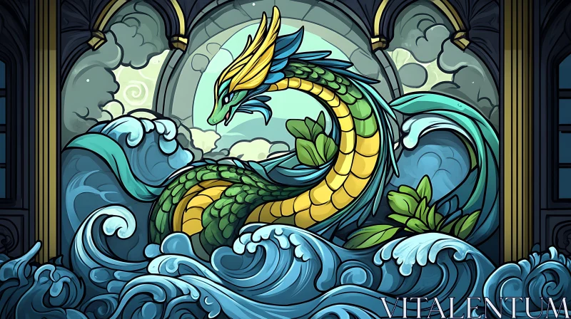 AI ART Serpentine Sea Dragon Cartoon Illustration