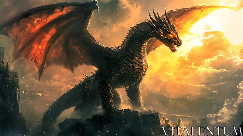 AI ART Fantasy Dragon with Fiery Wings