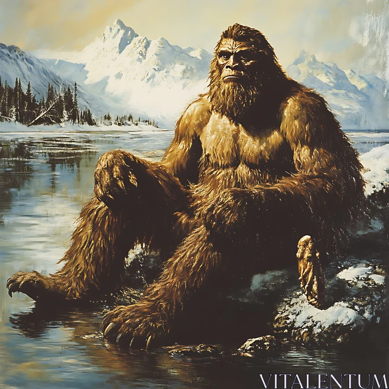 Sasquatch Contemplating Nature AI Image