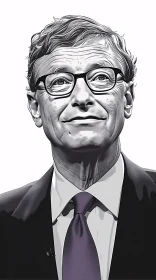 Bill Gates Black and White Illustration