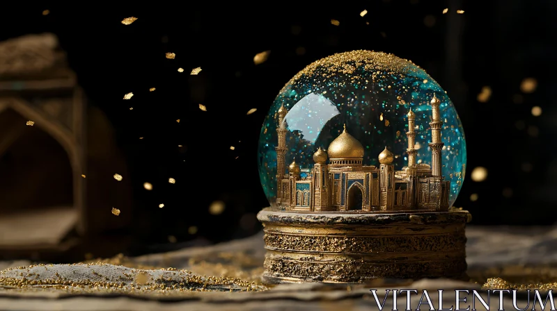 Miniature Mosque in Snow Globe AI Image