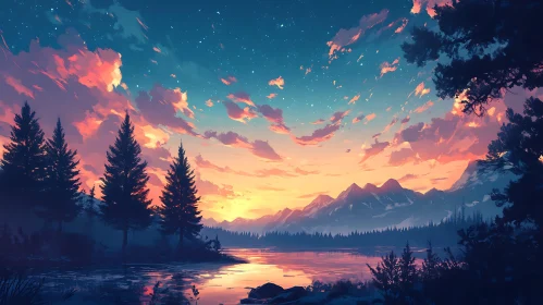 Sunset Reflection on Mountain Lake