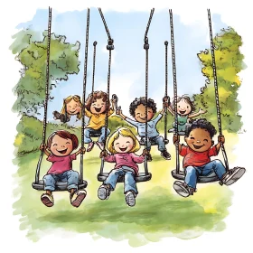 Kids Having Fun on Swings