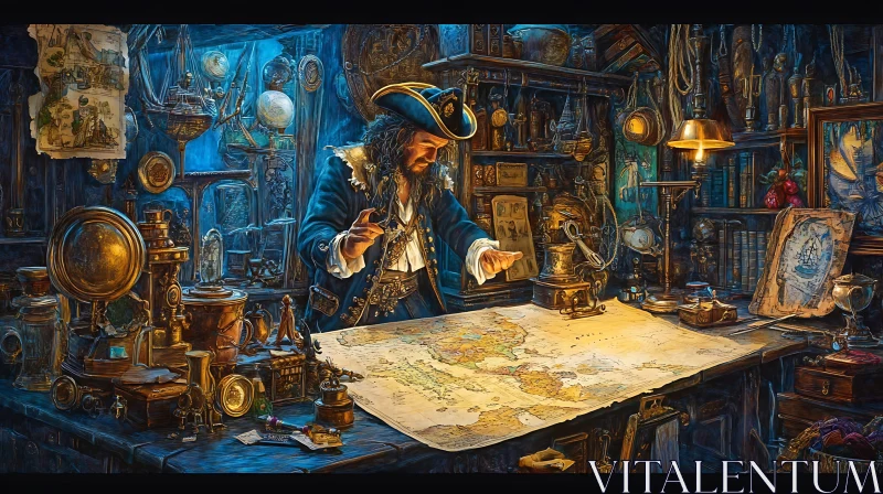 AI ART Vintage Pirate Charting Course