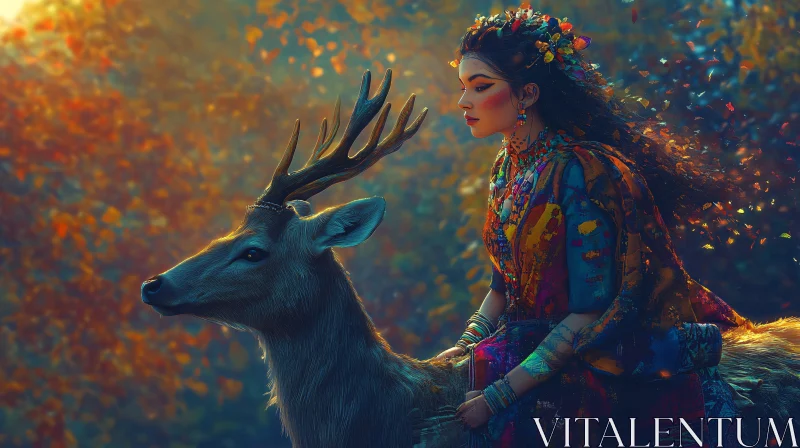 Woman riding a deer AI Image