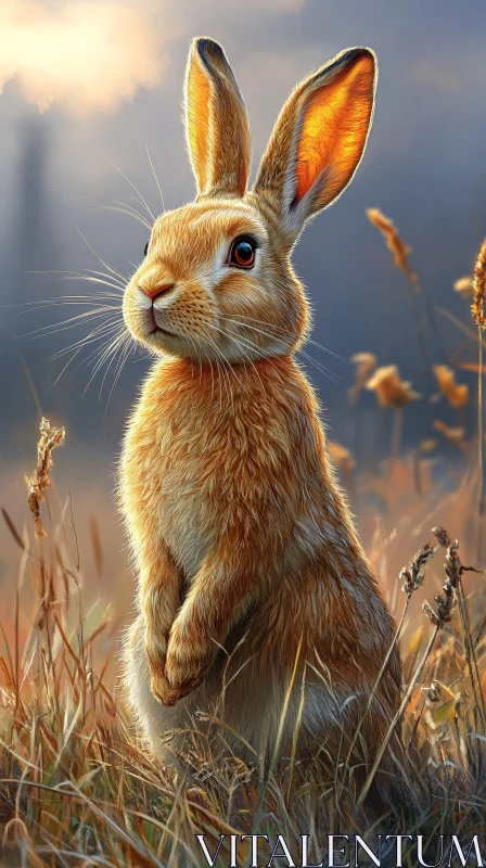 Whimsical Rabbit in Golden Grasses AI Image