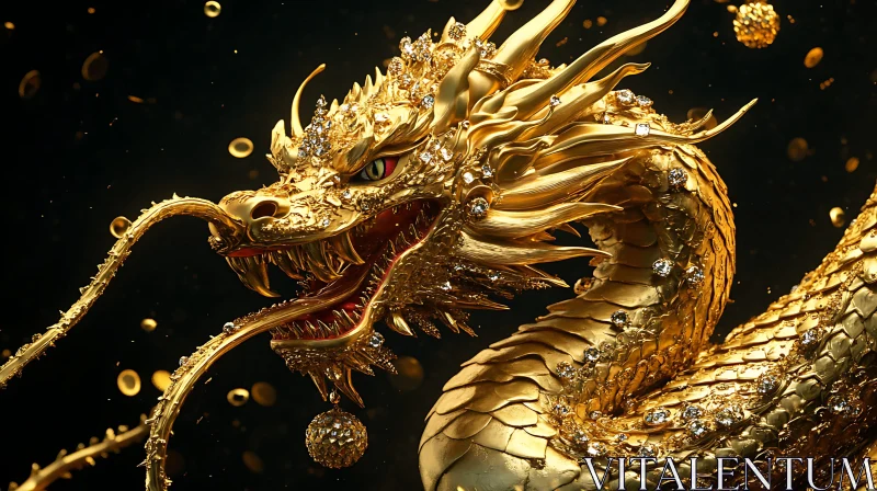 Jeweled Golden Dragon Fantasy Creature AI Image