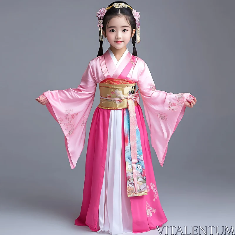 Young Girl in Pink Asian Clothing AI Image