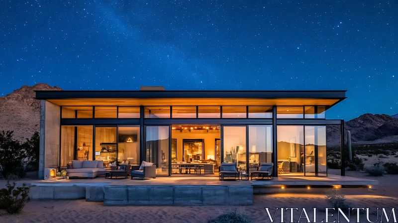 Contemporary Desert House Under Stars AI Image