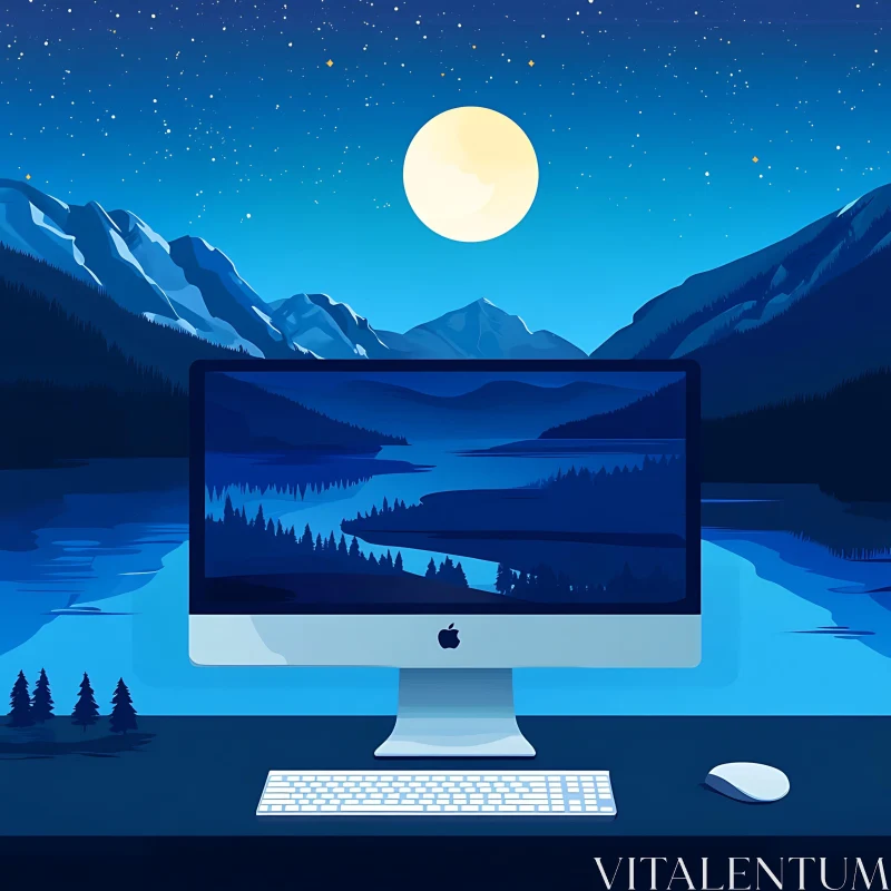 Scenic Night Landscape Featuring a Computer AI Image