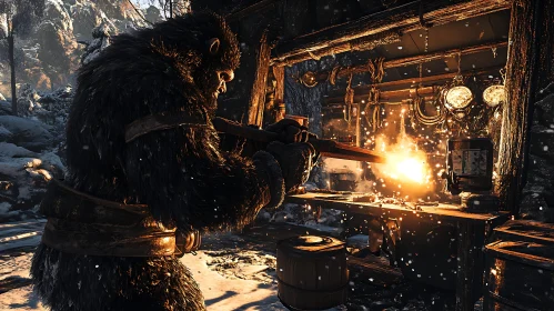 Furry Blacksmith Crafts in Snowy Enclave