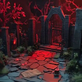 Red Lit Stone Gate