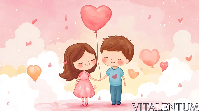 AI ART Romantic Cartoon Illustration of Couple