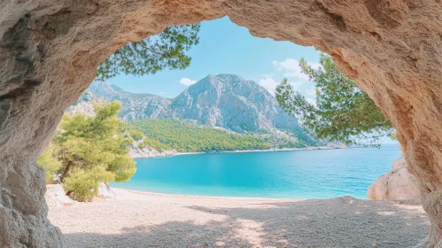 Serene Coastal Landscape from Inside a Cave