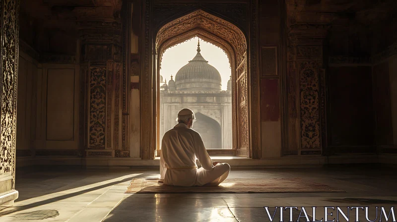 Man Meditating in Mosque AI Image