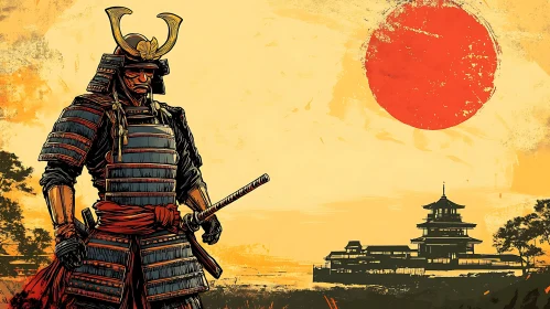 Warrior in Armor with Setting Sun