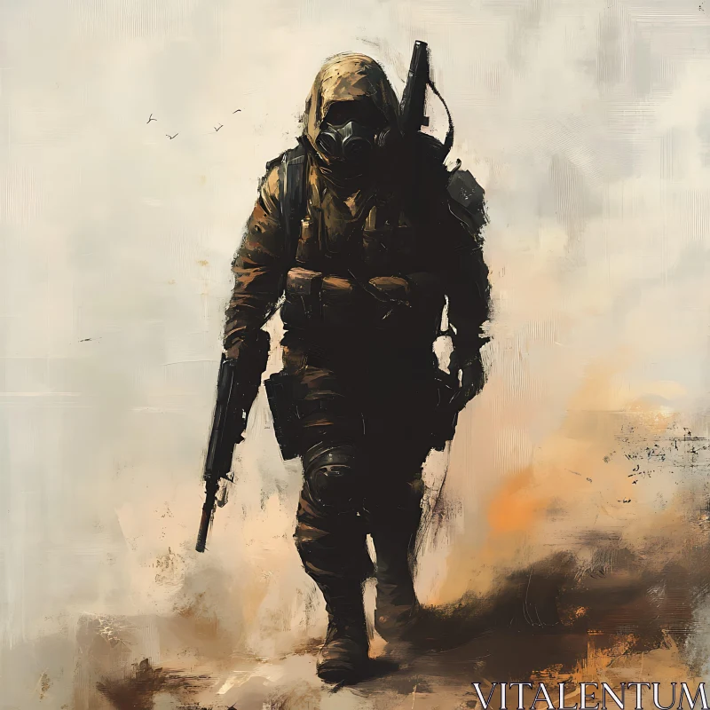 AI ART Dystopian Soldier with Gas Mask