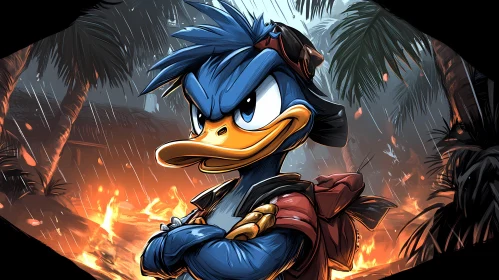 Fiery Jungle Cartoon Duck Illustration