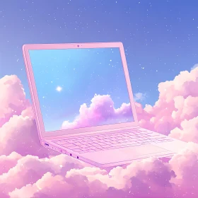 Laptop in Surreal Cloudscape