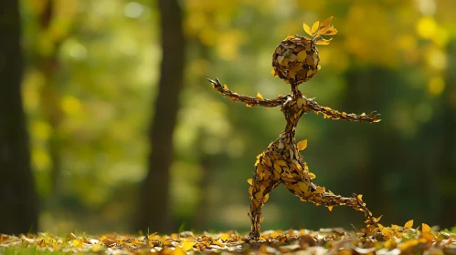 Whimsical Leaf Figure in Woodland Scene