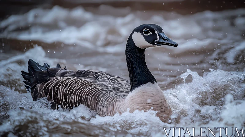 Graceful Goose in a Raging River AI Image