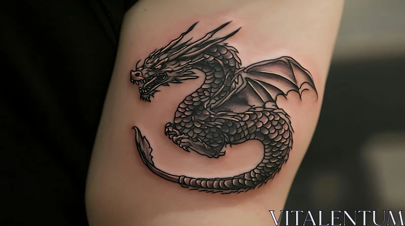 AI ART Grayscale Dragon Tattoo on Skin