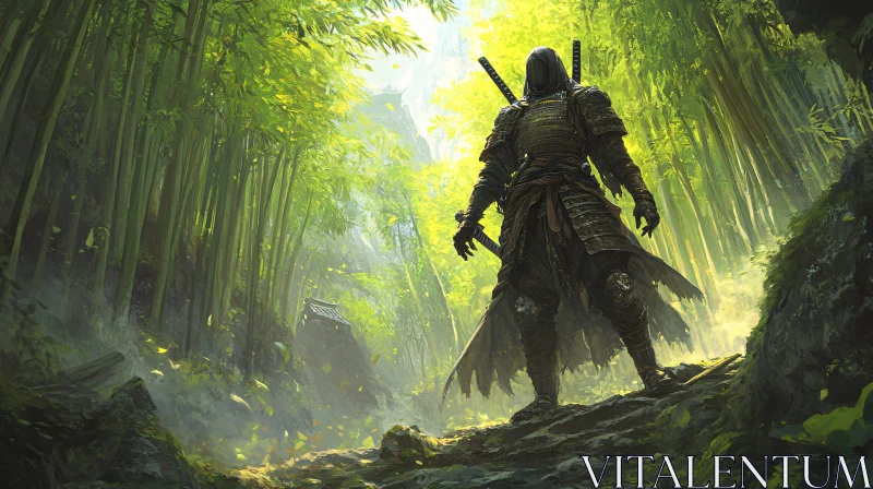 Armored Warrior in Green Forest AI Image