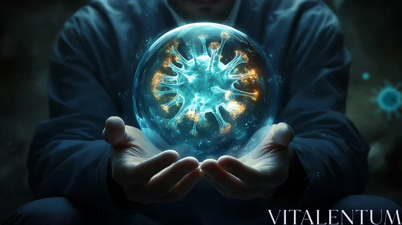 AI ART Glowing Virus Orb in Human Hands