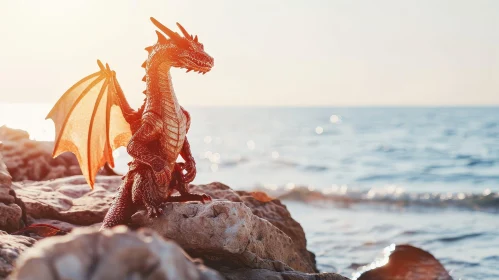 Captivating Photograph of a Red Dragon by the Serene Sea