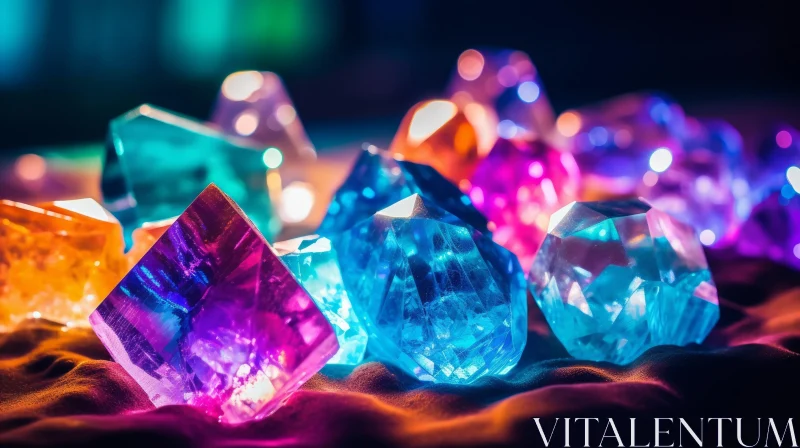 Colorful Gem Stones with Flickering Lights - Baroque-Inspired Still Lifes AI Image