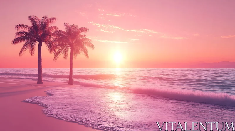 Tropical Sunset Beach Scene AI Image