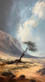 Tree Against Mountain and Desert Landscape