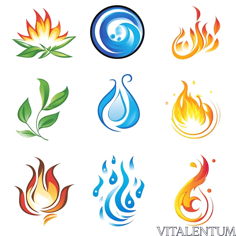 Stylized Symbols of Natural Elements AI Image