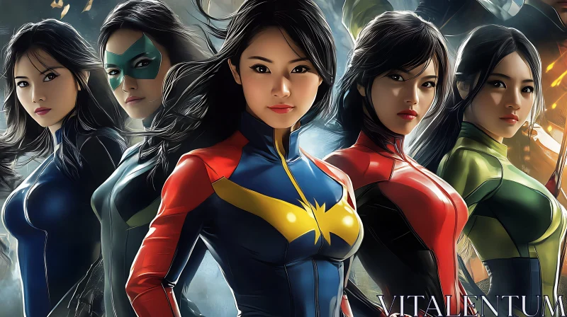 AI ART Asian Superheroines Unite