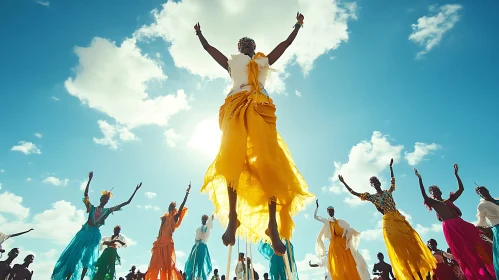 Stilt Walkers Rejoicing in Cultural Festivities