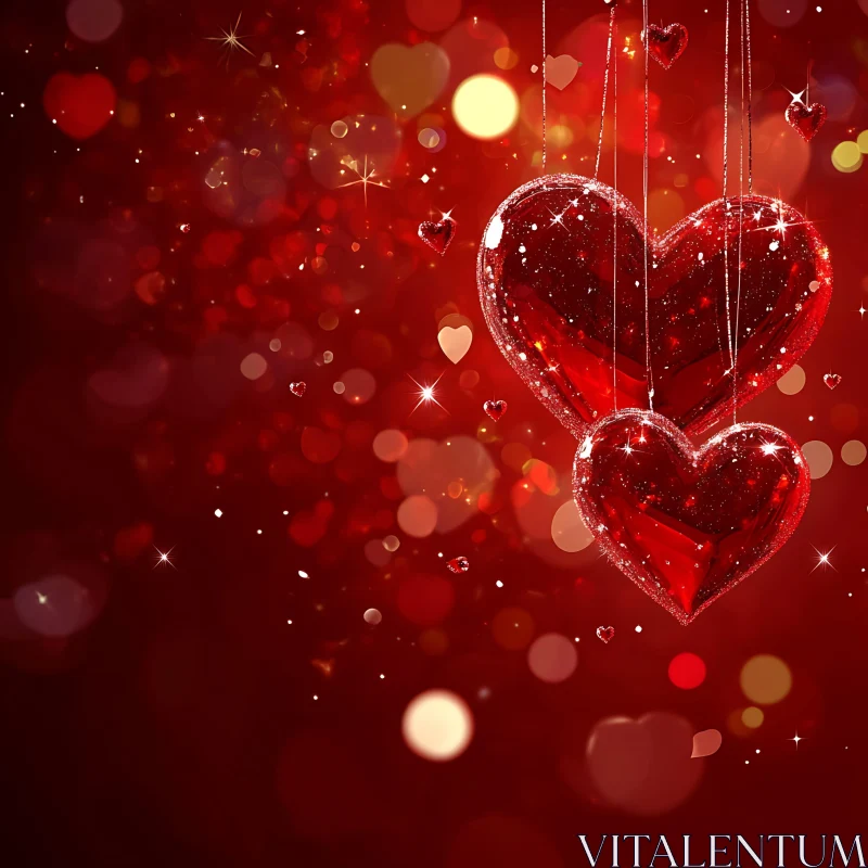 Crystal Hearts in Red Bokeh AI Image