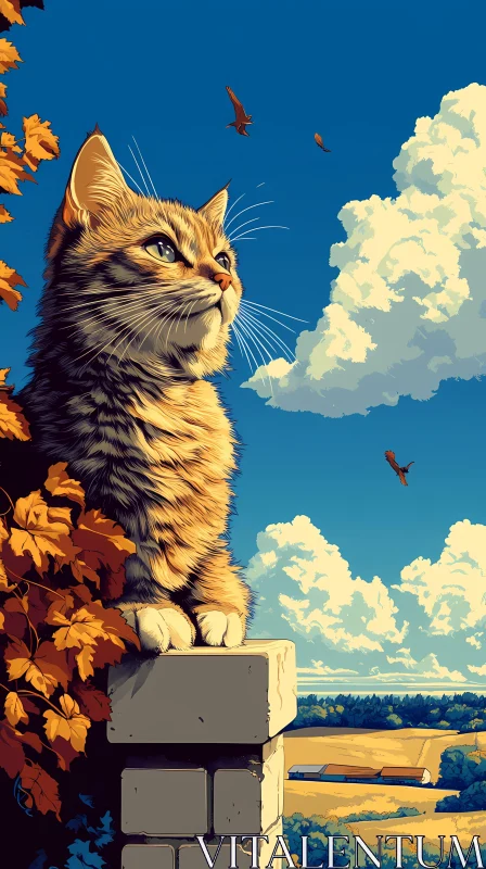 AI ART Autumn Cat Overlooking a Scenic View