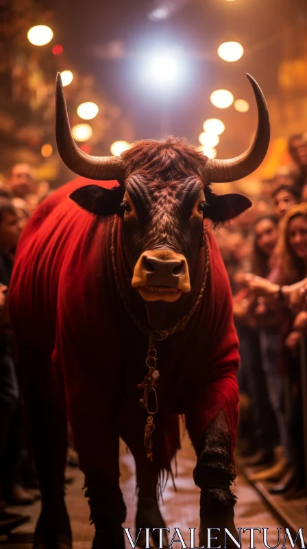 Fascinating Bull Scenes in a Crowd Setting AI Image