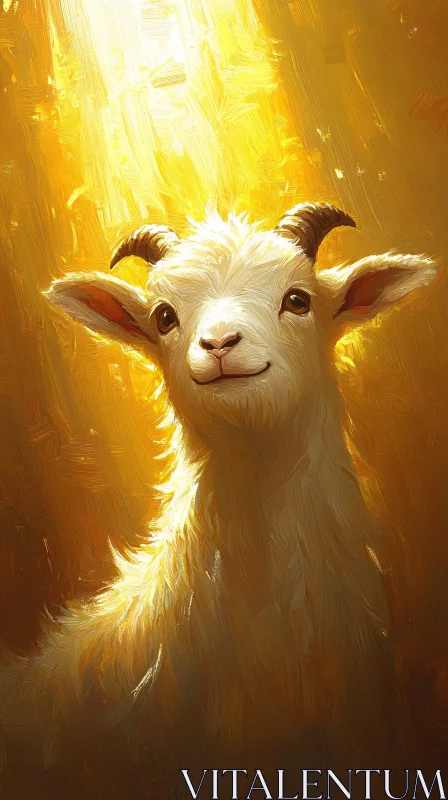 Golden Sunlit Goat Painting AI Image