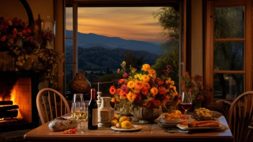 Golden Hour Outdoor Table Setting Amidst Majestic Mountains